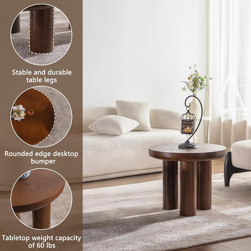 24" Walnut End Table, Simple End Table, Handcrafted Solid Round Table for Living Room, Apartment, Easy Assembly.