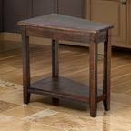 Benzara Flint Chairside Table with Shelf- 24 Inch Angled Dark Brown Mahogany