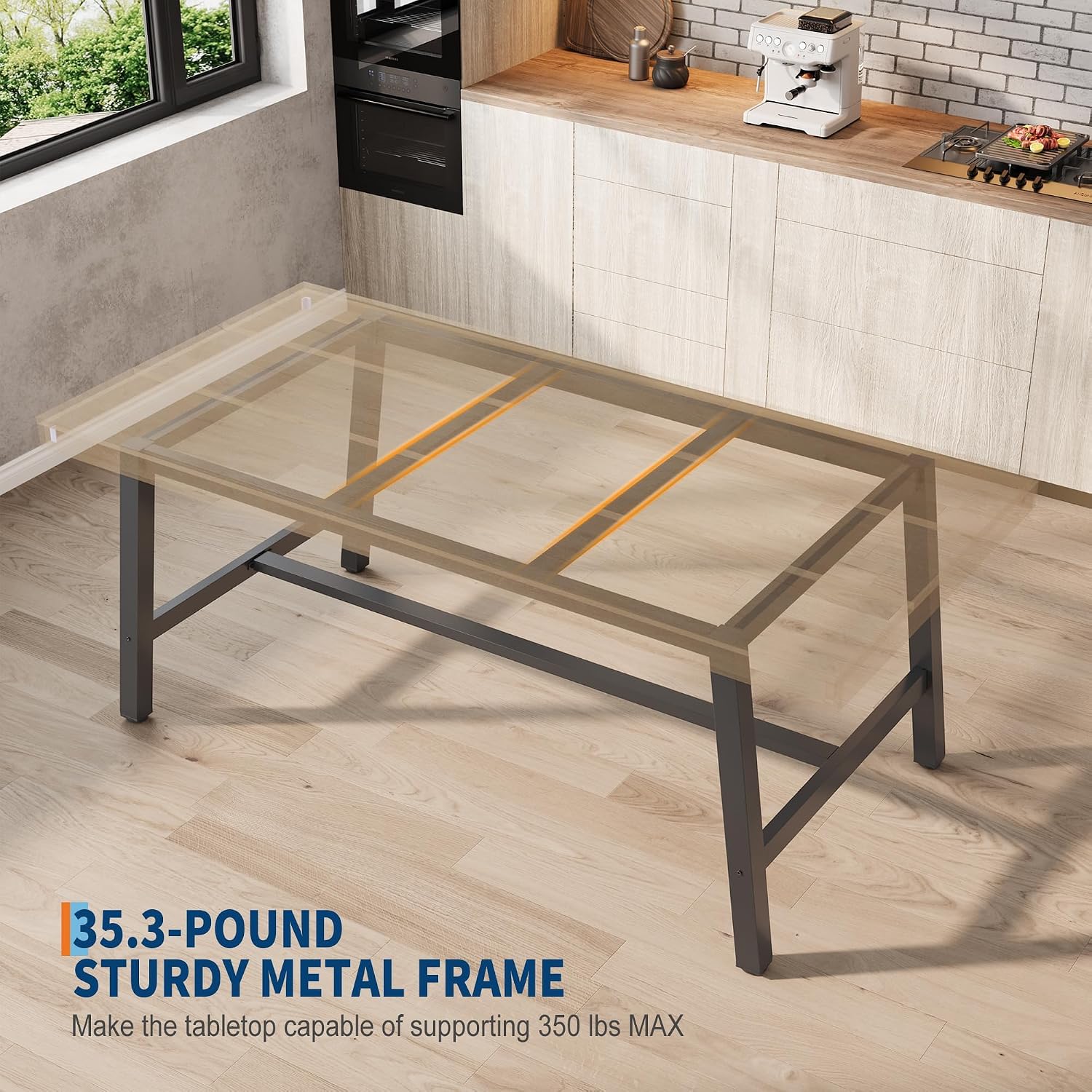 GarveeHome Industrial Dining Table for 4-6 People, 63" Long Large Kitchen Table with Sturdy Metal Frame, Rectangular Counter for Dinner, Kitchen, Dining Room (Natural, 63" Non-extendable)