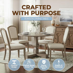 ROME + OAK Rumson Modern Dining Table, 44-Inch Round Tabletop with Sturdy Pedestal Base, Rustic Beige - Natural Wood Furniture Piece for Homes