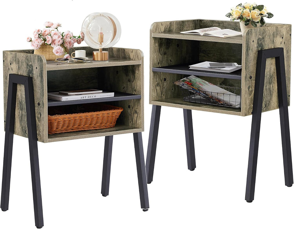 VECELO Night Stand Industrial End Table,Stackable Accent Furniture Bedside Table with 2-Tier Open Storage Space Side Table Nightstands for Bedroom, Living Room