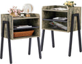 VECELO Night Stand Industrial End Table,Stackable Accent Furniture Bedside Table with 2-Tier Open Storage Space Side Table Nightstands for Bedroom, Living Room