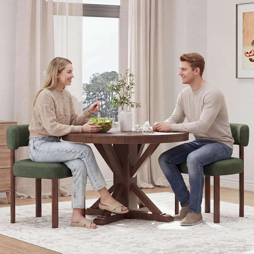 Wooden Dining Chairs Set of 4, Upholstered Kitchen Chairs with Solid Wood Legs, Mid Century Dining Room Chair with Ergonomic Curved Backrest for Kitchen Dining Vanity, Green