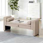 60.5" End of Bed Bench, Velvet Bedroom Bench,King Bed Bench,with 2 Pillows,Upholstered Bench,Suitable for End of Bed, Entryway Living Room,Bedroom. (Linen Apricot)