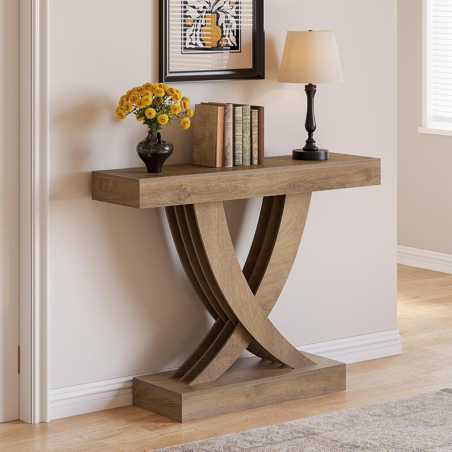 LITTLE TREE 43.3 Inch Entryway Table, Farmhouse Wooden Console Table Behind The Couch, Rectangular Sofa Table for Entrance, Hallway, Living Room, Foyer, Brown