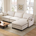102'' L-Shaped Cloud Couch Sectional Sofa for Living Room, Beige | USB Charging Ports, Foldable Side Table, Movable Ottoman, Comfy Chenille Deep Seat