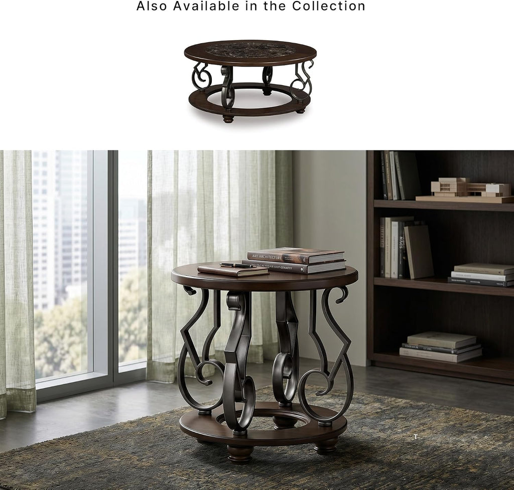 Signature Design by Ashley Frallyn Classic End Table with Curved Metal Supports, Dark Brown & Gray