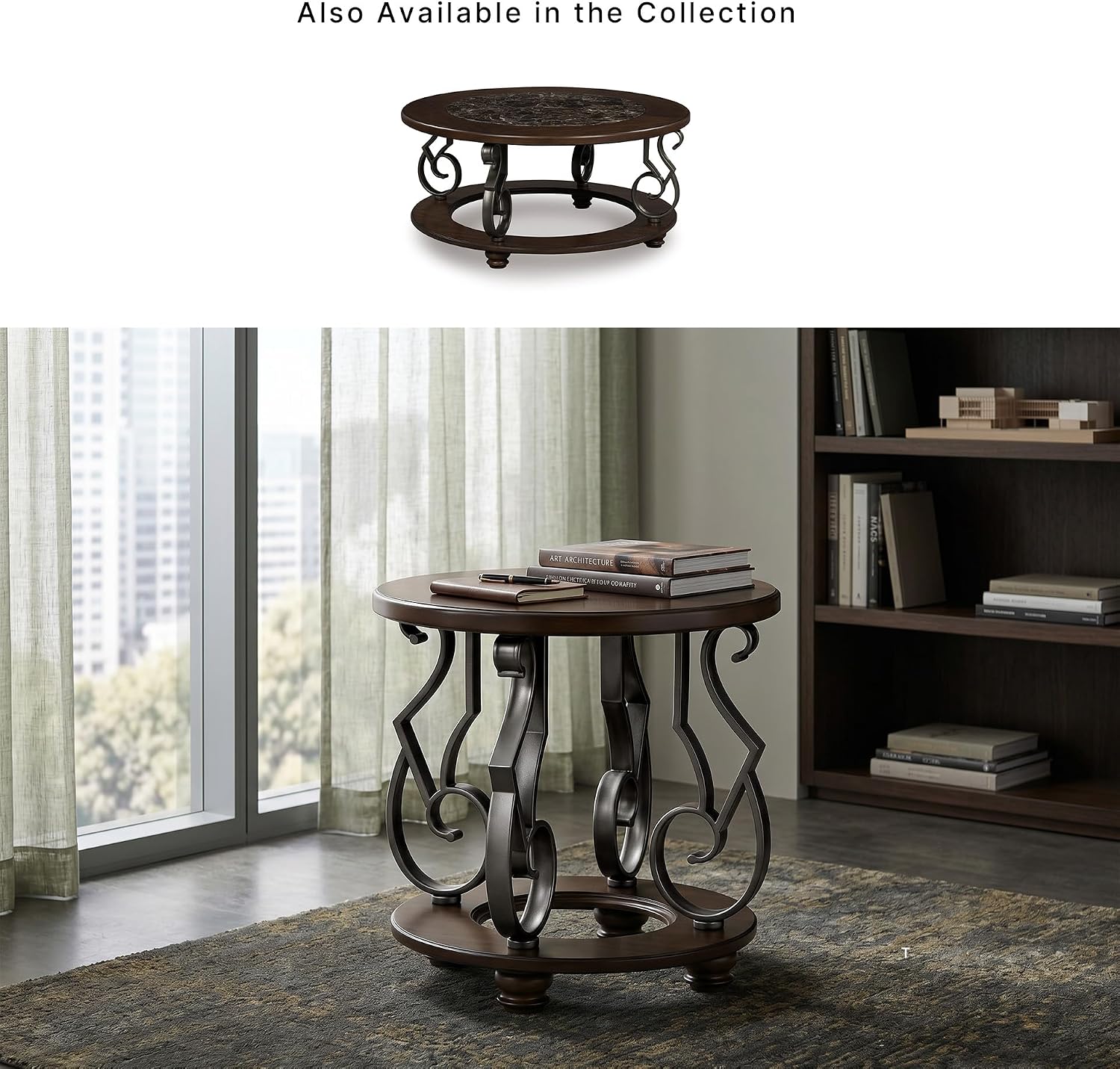 Signature Design by Ashley Frallyn Classic End Table with Curved Metal Supports, Dark Brown & Gray
