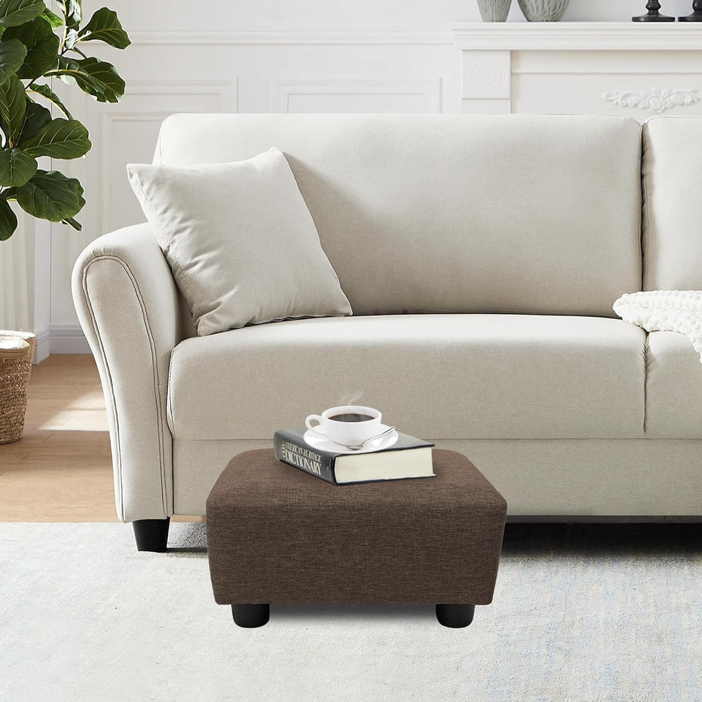CAROLMADE Small Foot Stool Ottoman Footstool with Legs Under Desk Footrest for Living Room Bedroom and Office,Linen-Brown