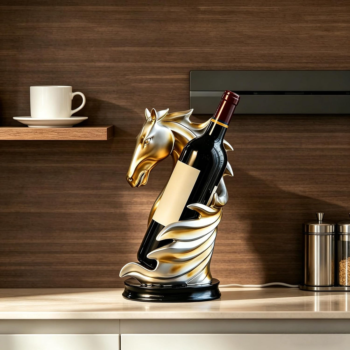 XINXUAN Wine Holder Countertop, Horse Head Wine Racks Decor for Bar Decorations for Home, Home, Shelf, Pantry Organizers and Storage, Wine Accessories for Wine Lovers, Gift (Yellow)