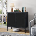 Brafab Black Sideboard Buffet Cabinet with Natural Rattan Decorated Doors, 31.5" W Rattan Credenza Storage Cabinet, Boho Cabinet for Living Room, Entryway, Dining Room/Square Doors