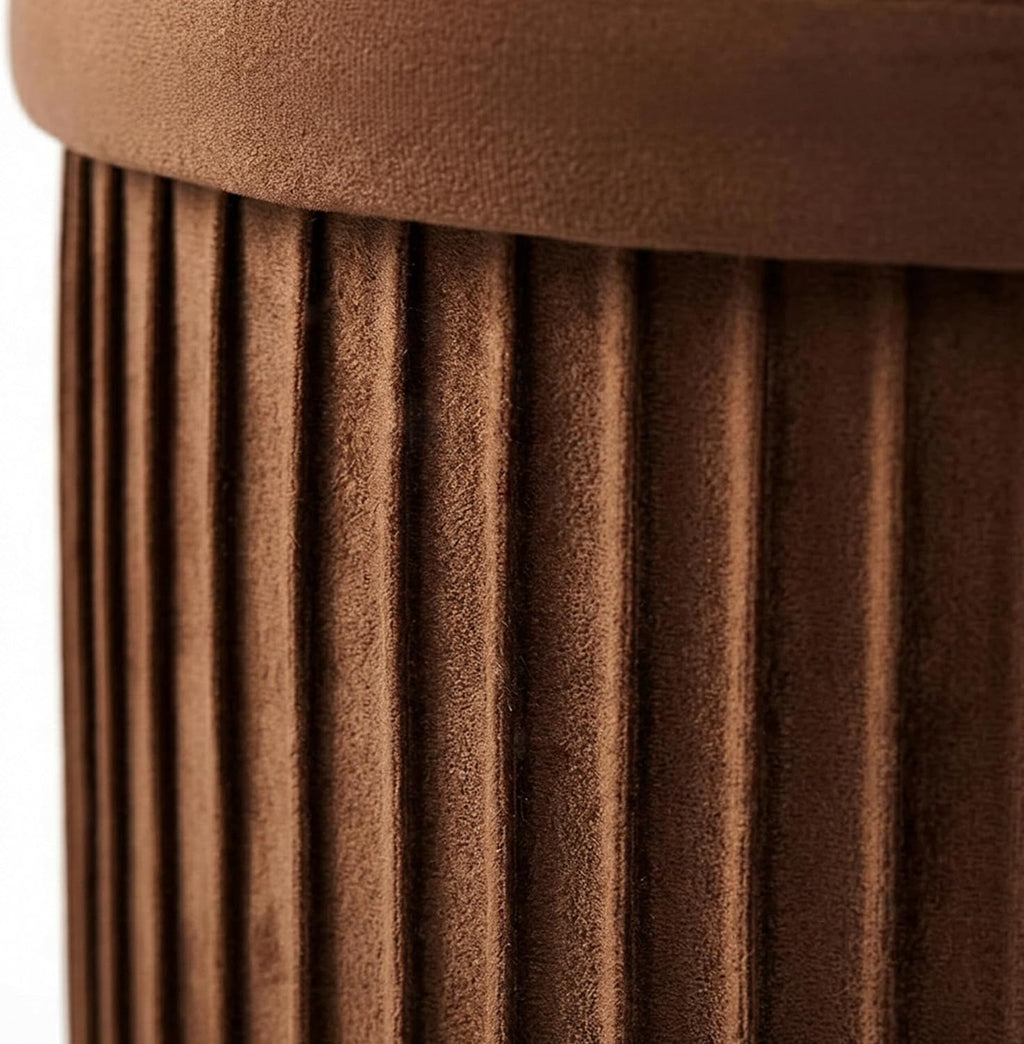 Relaxdays Velvet Stool with Storage Space, Padded, Foldable, H x D: 38 x 38 cm, Round Side Stool, Mocha Mousse
