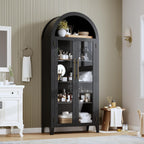 GarveeHome Arched Kitchen Pantry Cabinet - Farmhouse 5 Tier Display Shelf with Adjustable Shelf and 2 Large Glass Doors, Versatile Storage Cupboard for Kitchen, Dining Room, Living Room, Black