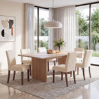 Upholstered Dining Chairs Set of 6, Mid-Century Dining Room Chairs with Wooden Legs, Farmhouse Fabric Parsons Chairs for Small Space Restaurant & Cafe- Beige
