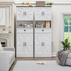 Bigbiglife Farmhouse Kitchen Pantry Cabinet, 67" Tall Kitchen Storage Cabinet, Kitchen Hutch with Microwave Stand & Barn Doors and Drawers for Dining Room, Living Room, Study