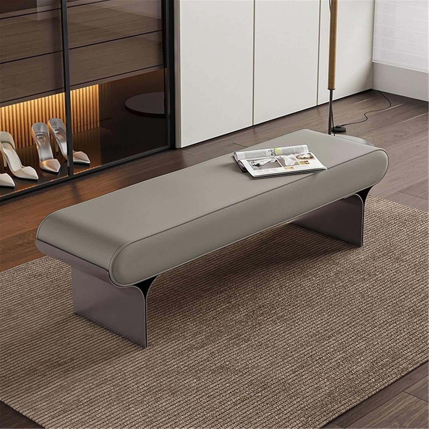 Modern Upholstered Bed end Stool Bedroom Home Use Bedside Dressing Room Wooden Shoe Changing Entryway(XS)