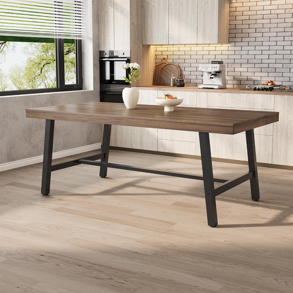 IDEALHOUSE Industrial Dining Table for 6-8 People, 70.87" Large Wooden Kitchen Table with Sturdy Metal Frame, Long Rectangular Dining Table Seats 6 for Dinner, Dining Room, Kitchen - Brown