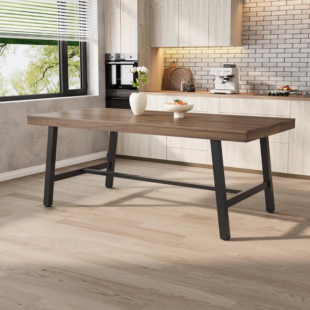 IDEALHOUSE Industrial Dining Table for 6-8 People, 70.87" Large Wooden Kitchen Table with Sturdy Metal Frame, Long Rectangular Dining Table Seats 6 for Dinner, Dining Room, Kitchen - Brown