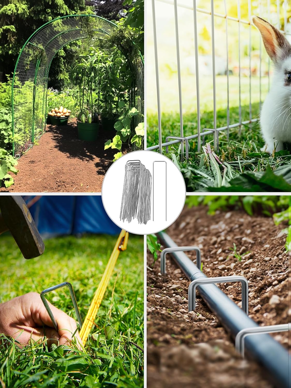 GROWNEER 100 Packs 12 Inches Landscape Staples Heavy Duty 11 Gauge Galvanized Steel Garden Stakes Staples Securing Pegs for Securing Weed Fabric Landscape Fabric Netting Ground Sheets and Fleece