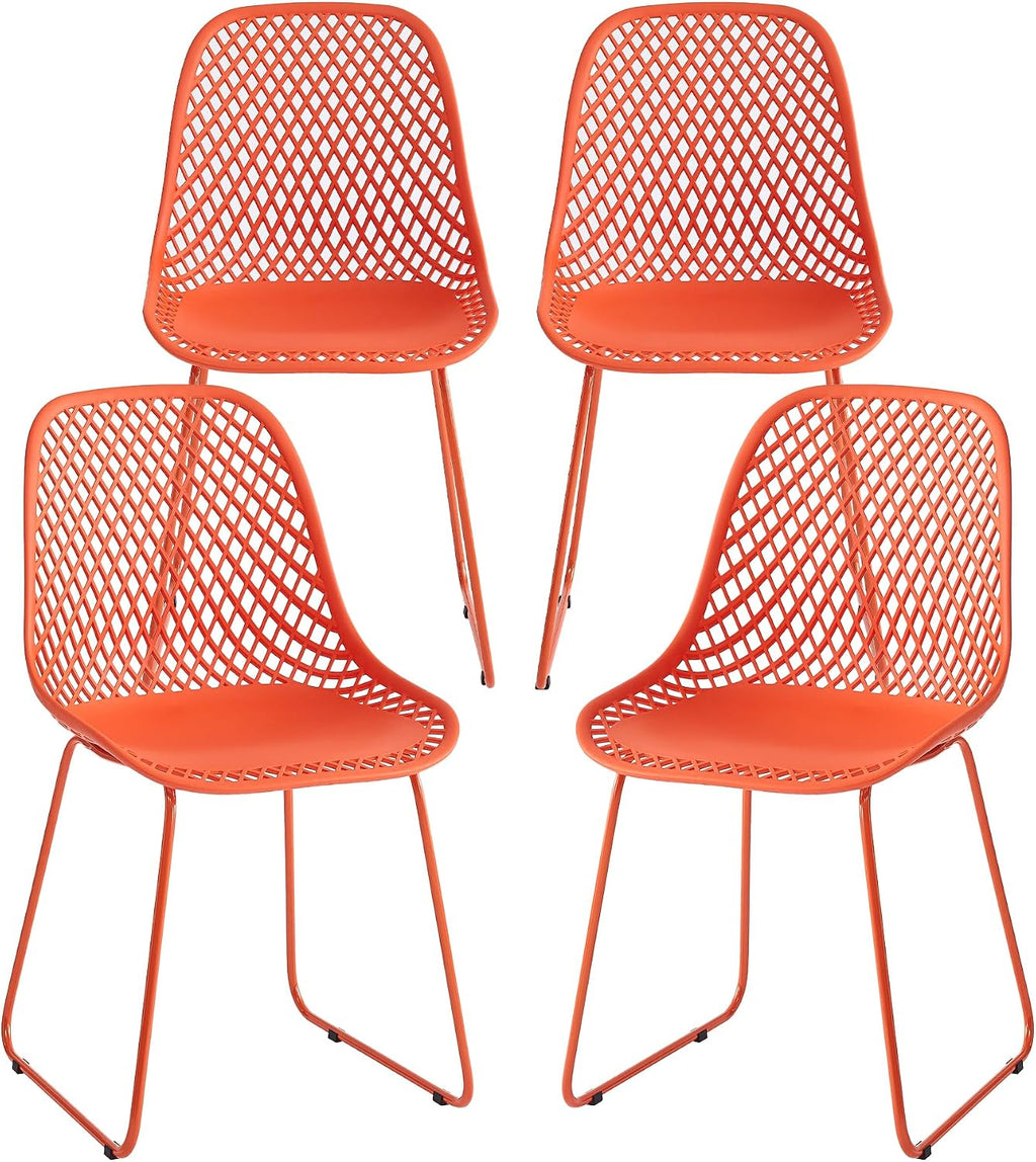 Modern Plastic Dining Chairs, Set of 4 (Blood Orange) | Easy-clean, 280lb Capacity Mental Legs, 5min Quick Assembly, Dining room& Kitchen Seating, Stable on Floors & Carpet