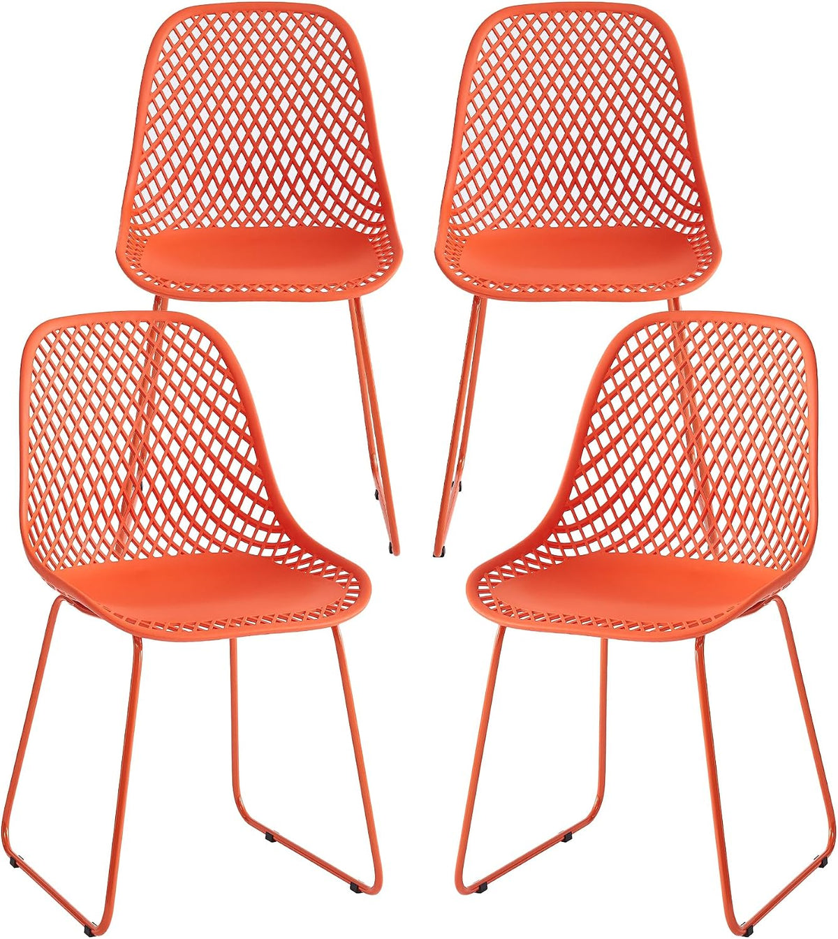 Modern Plastic Dining Chairs, Set of 4 (Blood Orange) | Easy-clean, 280lb Capacity Mental Legs, 5min Quick Assembly, Dining room& Kitchen Seating, Stable on Floors & Carpet