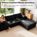 Oversized Sectional Sofa Set, Extra Large Modular Couch with Ottoman, Premium Linen Cloud Couch Deep Seat Sofa Cushion Covers Removable for Living Room (6 Seater+1 Ottoman Black)