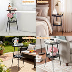 ShellKingdom Small Round Side Table, 2 Tier Metal End Table for Indoor Outdoor Bedroom Living Room Home Office Nightstand (Black)
