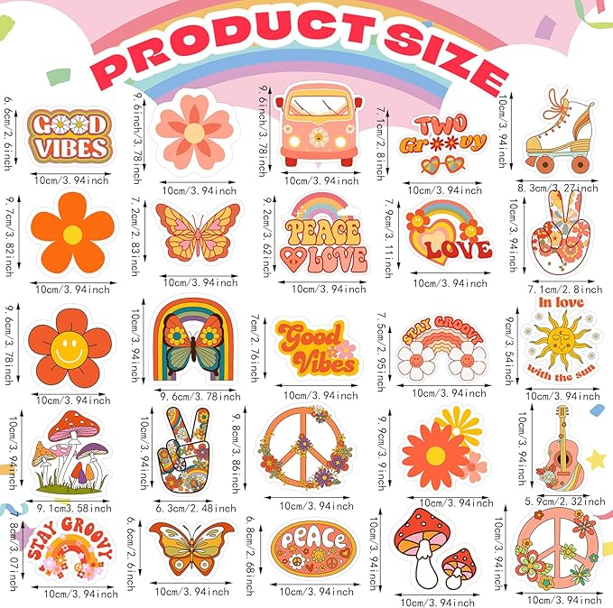 25 Pieces Hippie Car Flower Magnet Groovy Boho Flower Refrigerator Magnets Retro Magnetic Hippie Fridge Magnets for Car Home Metal Door Whiteboard Mailbox Office Cabinets Decor