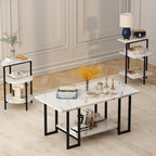 Lamerge Coffee Table Set of 3,Rectangle Coffee Table&2 Accent Table,Faux Marble Tabletop,3 Piece Living Room Table Sets with Multi Tier Storage, for Small Space, Apartment,White & Black