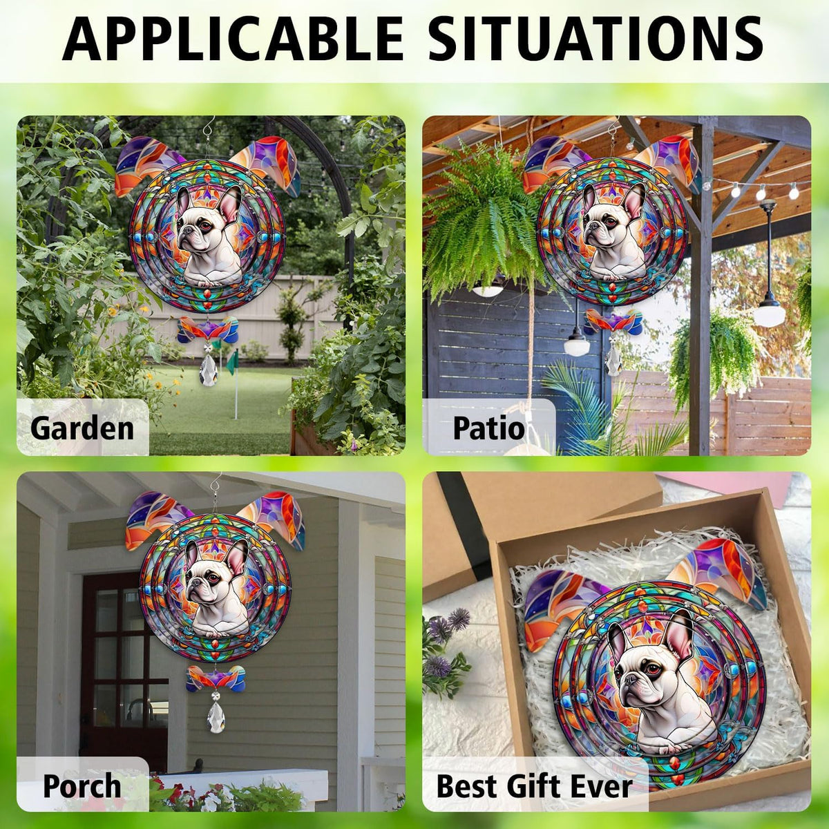 French Bulldog Dog Ears Wind Spinner, French Bulldog Wind Spinner Hanging for Yard and Garden
