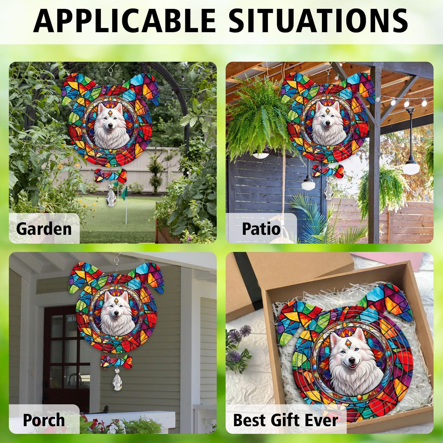 American Eskimo Dog Ears Wind Spinner, American Eskimo Wind Spinner Hanging for Yard and Garden (American Eskimo)