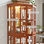 69" Lighted Display Cabinet with 4 Glass Doors, Tall Elegant Bookcase with Adjustable Shelves, Light Bulb Included, Wooden Storage Organizer Cabinet for Collectibles, Living Room (Dark Oak)