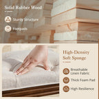 LUE BONA 60" Fabric End of Bed Bench, Upholstered Tufted French Bedroom Bench with Carved Dark Brown Legs for Bedroom End of King Size Bed, Living Room, Linen