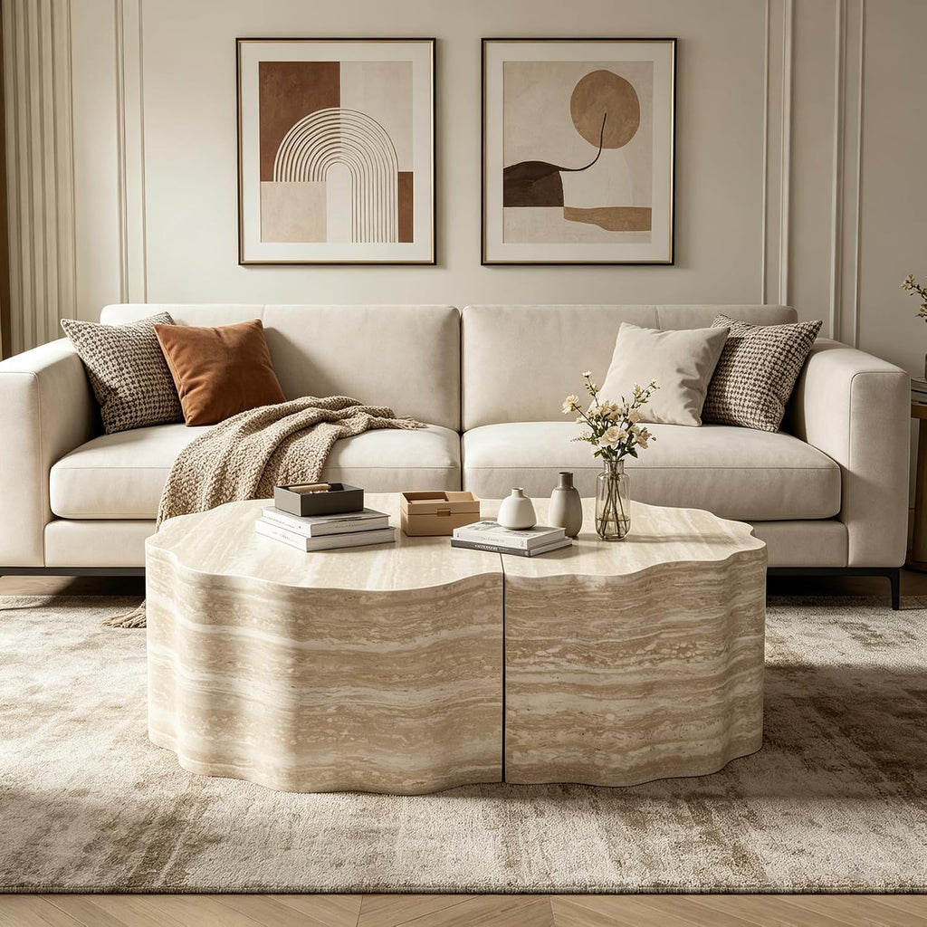 40" Nesting Set Living Room Coffee Tables, Accent Tea Table with Wooden Frame, Center Table Pre-Assembled for Apartment Balcony and Office Spaces, Beige