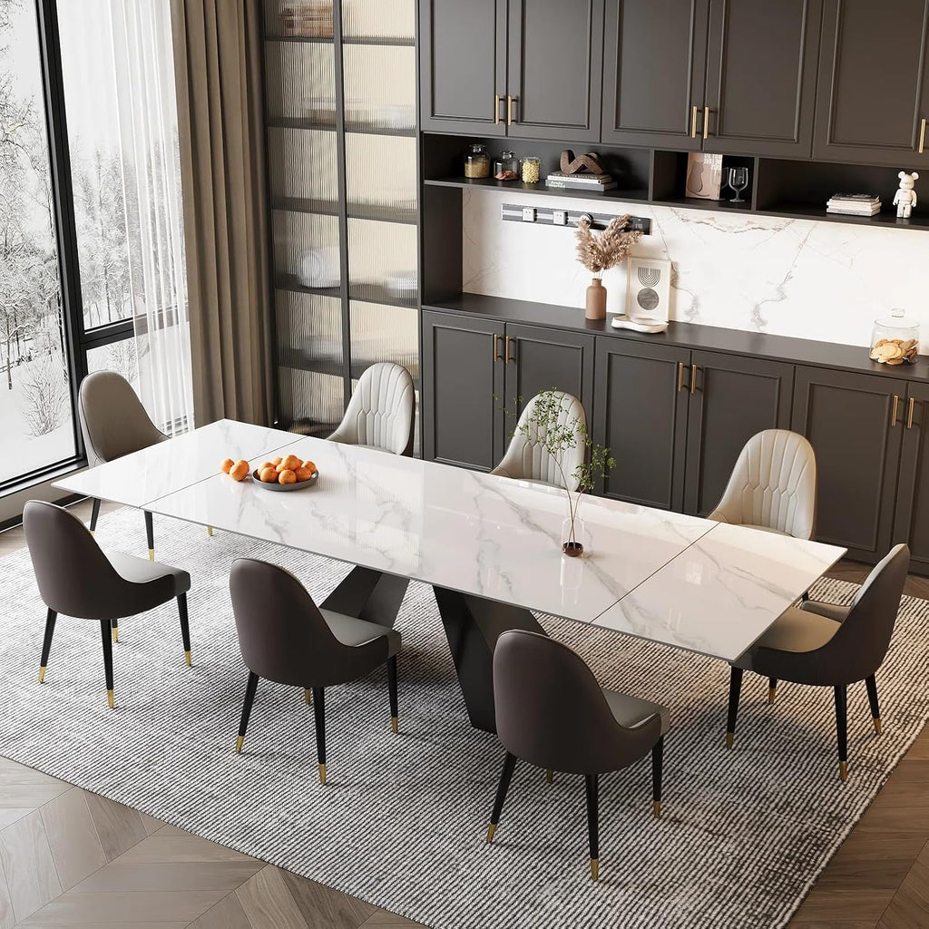 Marble Expandable Table for 8-12 People, 78.74-110.24 Inch Adjustable Length, Heat Resistant Scratch-Resistant Sintered Stone Table Top for Kitchen Dining Room Family Party