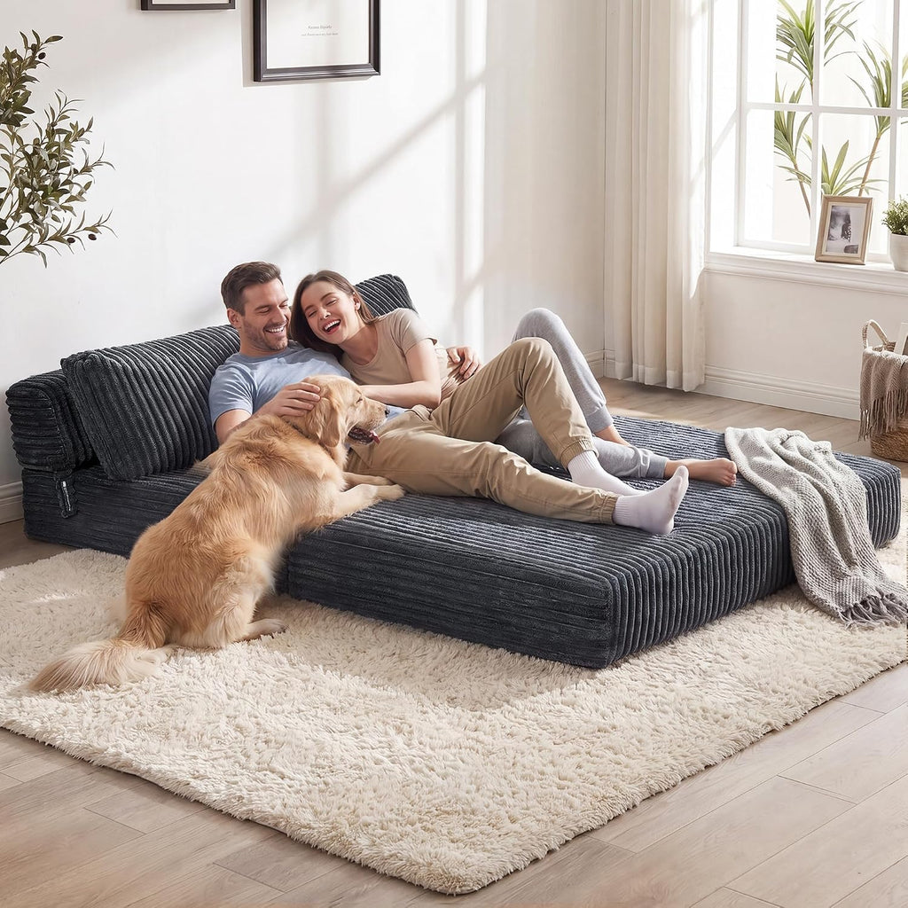 Convertible 4-in-1 Folding Sofa Bed Sleeper Chair Couch Foldable Chaise Lounger & Mattress Pocket Coils+Foam Fill Medium Support, No Assembly for Living Room/Bedroom, Full