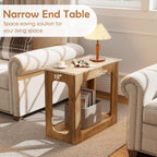 GOFLAME Narrow End Table, Farmhouse Wood Sofa Side Table 2-Tier with Storage Shelf, Arched Rustic Small Accent Tables, Rectangular Compact Night Stand for Living Room, Bedroom, Oak
