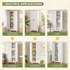 RAVIGIN Farmhouse Storage Cabinet,75" H Metal Pantry Cabinet with Barn Doors and Adjustable Shelves,75" H 6-Tier Rustic Pantry Organizers for Kitchen,Dining Room,White