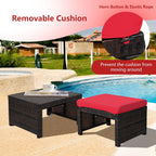 ORALNER Outdoor Ottoman, Set of 2 Wicker Footstools, All-Weather Rattan Foot Stools w/Removable Cushions, Patio Footrest Extra Seating for Porch, Poolside, Garden, Deck, Easy Assembly (Red)