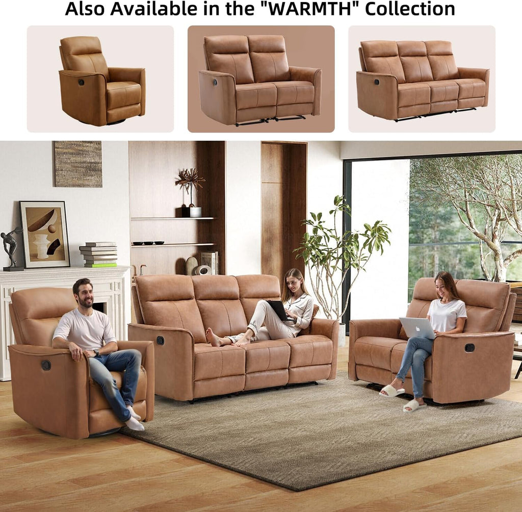 CANMOV Manual Loveseat Recliner Sofa, Wall-Hugger 2 Seat Reclining Love Seat Couches, Leathaire Reclining Sofa Set, Double Seater Recliner Chair for Living Room, Office, Apartment, Brown