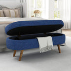 Oval Storage Ottoman Bench with Hidden Storage and Foam Padded Seat, Upholstered Entryway Footstool with Rubber Wood Legs, Decorative Bedroom End of Bed Accent Furniture for Living Room (Blue)