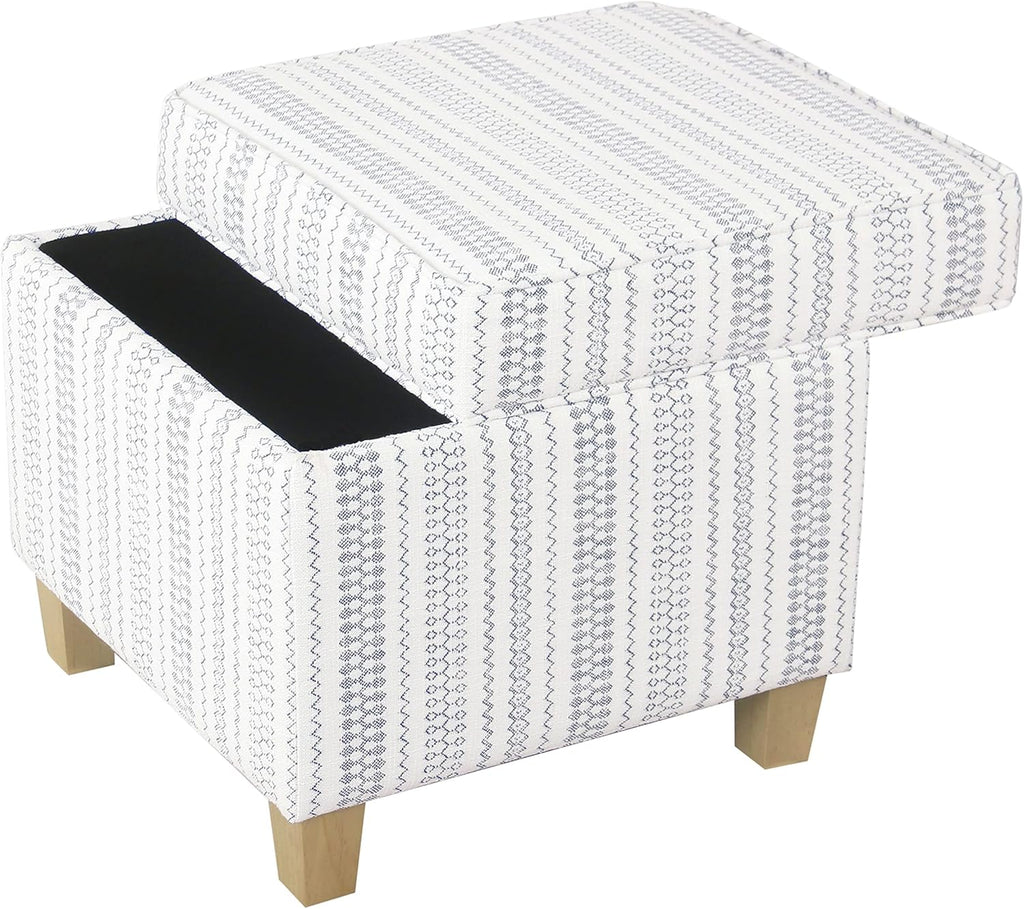 HomePop Home Decor | K7342-F2359 |Classic Square Storage Ottoman with Lift Off Lid | Ottoman with Storage for Living Room & Bedroom, Blue Stripe Large