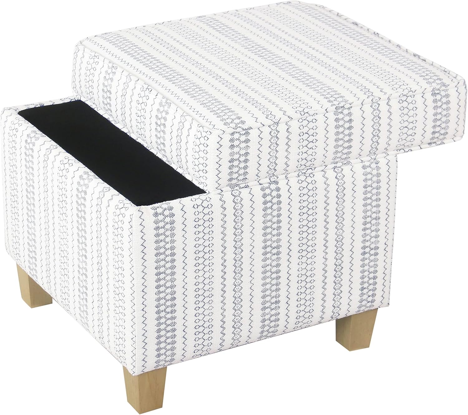 HomePop Home Decor | K7342-F2359 |Classic Square Storage Ottoman with Lift Off Lid | Ottoman with Storage for Living Room & Bedroom, Blue Stripe Large