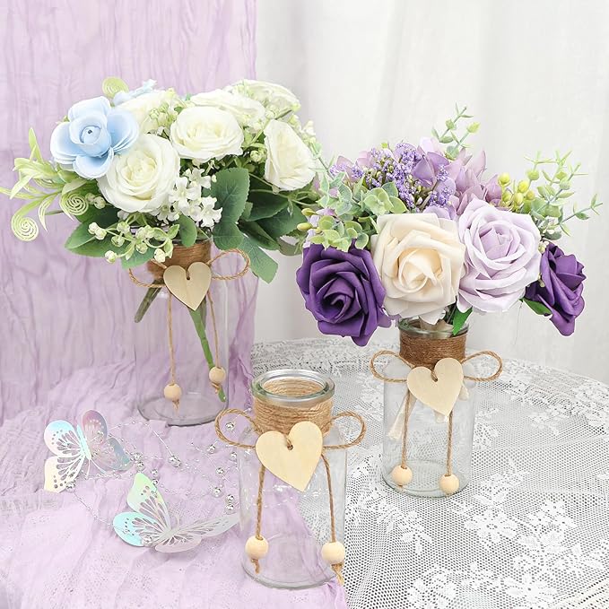 Vintage Glass Vases for Flowers, Set of 6 Mason Jar Vase Table Centerpieces for Farmhouse Room Decor, Wedding, Bridal Shower Bud Vase Set (Small)