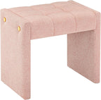 LUE BONA Modern Grid Tufted Vanity Bench Stool, 4.33'' Thick Chenille Upholstered Ottoman Footstool for Makeup Room, Bedroom & Living Room, 200lbs Capacity, Pink
