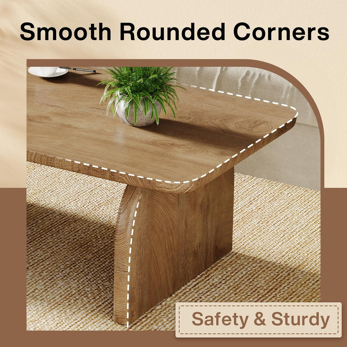 Tribesigns Rectangle Coffee Table, 47-Inch Wood Rectangular Living Room Table, Farmhouse Accent Center Low Cocktail Tea Table with Sturdy Base & Rounded Corners, Easy Assembly (Natural Brown)