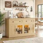 63'' Sideboard Buffet Cabinet with Storage, Modern Storage Cabinet with Outlets & LED Light, 2 Drawers and 4 Doors, Adjustable Shelves, Coffee Bar Cabinets for Kitchen Living Room, Wood