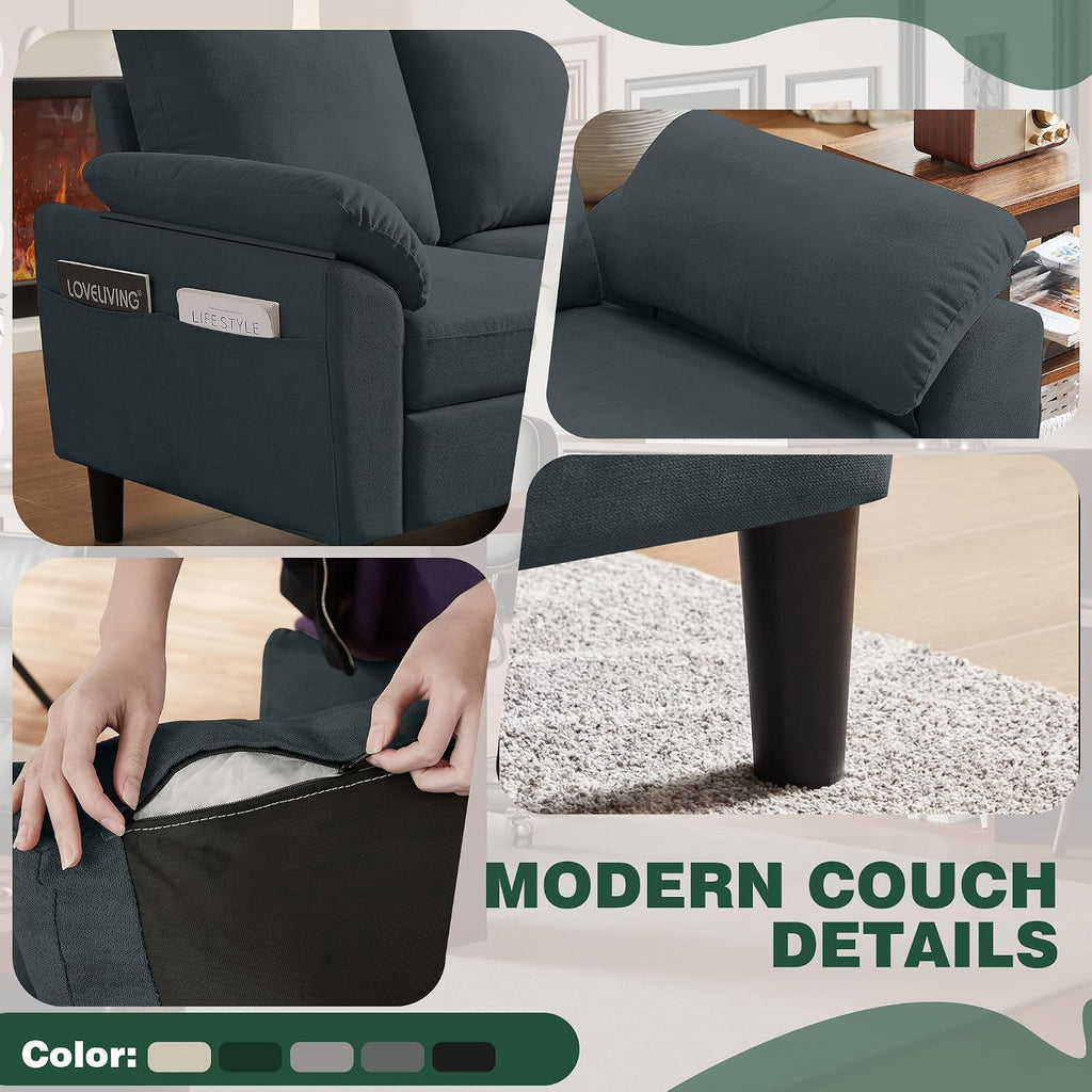79" Convertible Sectional Sofa Set, Modern Linen Small L Shaped Couch with Reversible Ottoman and Accent Chair, 3-Seat Sofa Couches for Living Room, Office, Apartment, Dark Grey