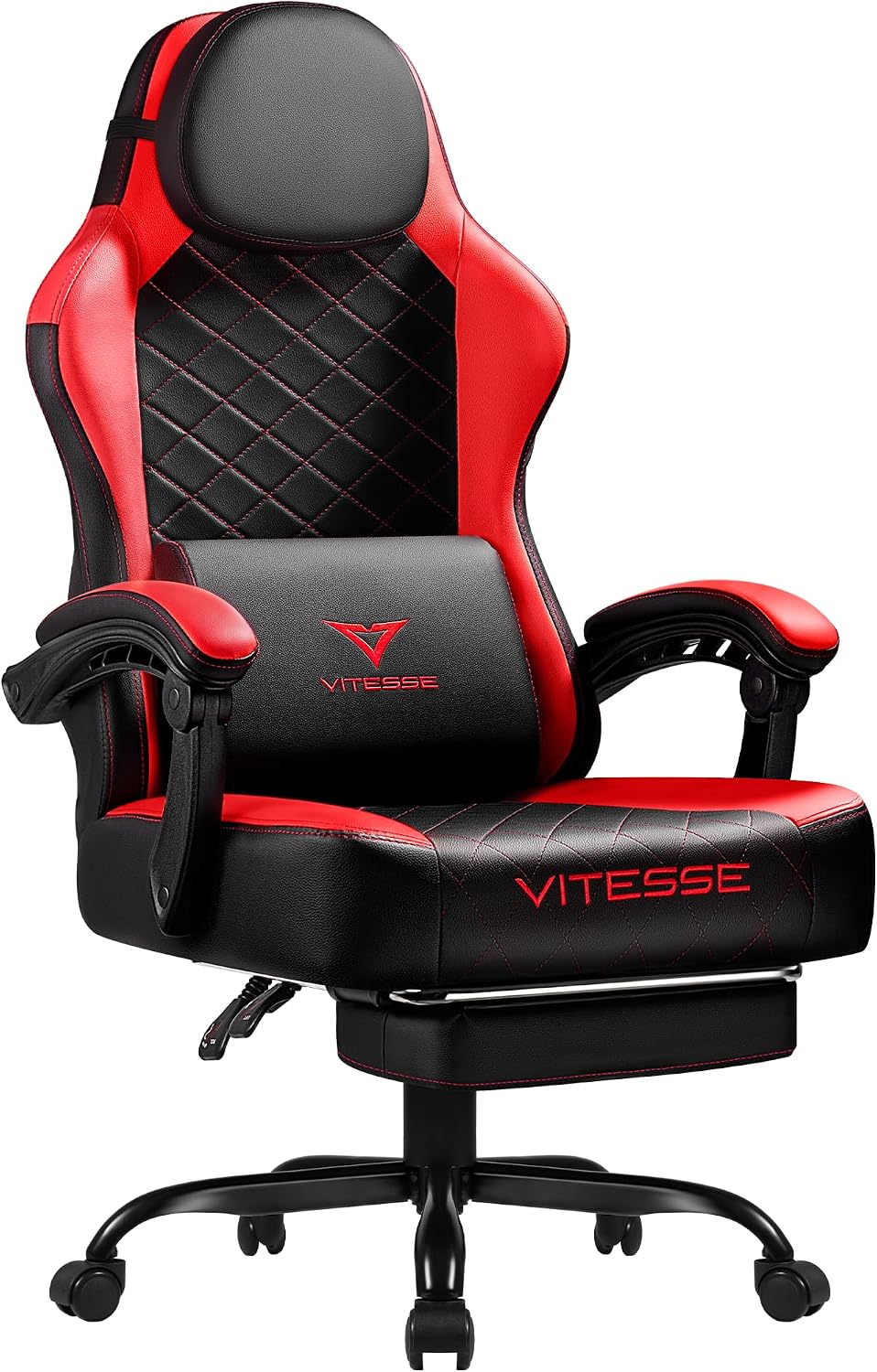 VITESSE 400 lbs Red Ergonomic Video Gaming Chair for Adults | PC Computer Chair, Racing Office Chair, Silla Gamer Height Adjustable Swivel Chair with Lumbar Vibration Support and Headrest