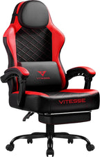 VITESSE 400 lbs Red Ergonomic Video Gaming Chair for Adults | PC Computer Chair, Racing Office Chair, Silla Gamer Height Adjustable Swivel Chair with Lumbar Vibration Support and Headrest